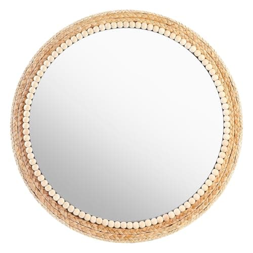 Image of SWTHONY 21 Inch Boho Round Hanging Wall Mirror Decorative Rattan Circle Wall Mounted Mirror for Farmhouse, Living Room, Bedroom, Bathroom