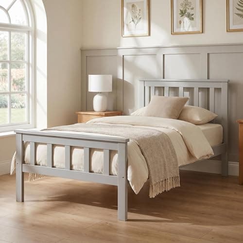Image of Panana 3FT Single Bed Frame Pine Wood Bed with Slats Bed for Kids (Grey, Single)