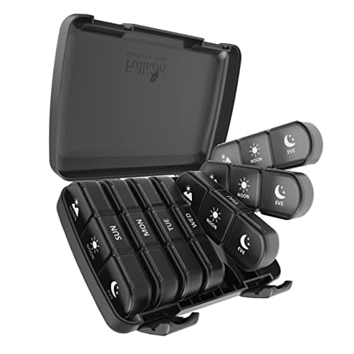 Image of Fullicon Weekly Pill Box Organiser 3 Times A Day, Travel 7 Day Tablet Boxes with Large Compartments for Medicine, Medication, Vitamin, Supplement and Fish Oil Supplements (Black)