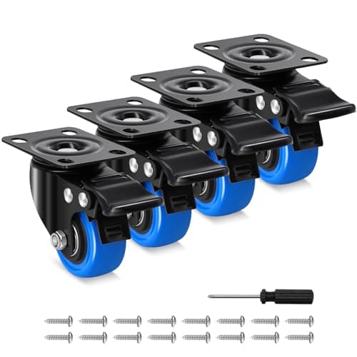 Image of Humagineer 50mm PU Heavy Duty Plate Castor Wheels with Dual Brakes, Load Capacity 270KG, Non-Marking Quiet Swivel Castors for Furniture, Cabinets, Home & Industrial Use, Trolley Casters Set of 4