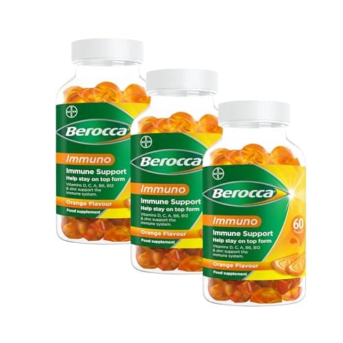 Image of Berocca Immuno Multivitamin Gummies - Immune System Support Including Vitamin D, C, A, B-Complex (B6, B7, B12), E and Zinc - Supplement for Women, Men and Kids - 60 Gummies x 3 Pack- Orange Flavour