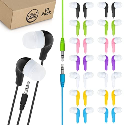 Image of JustJamz Bulk Earbuds Jelly Roll | 10 Pack of Colorful in-Ear Earbuds, Wired Earphones for Smartphones & Laptop, Disposable Headphones for Kids & Adults, Assorted Colors