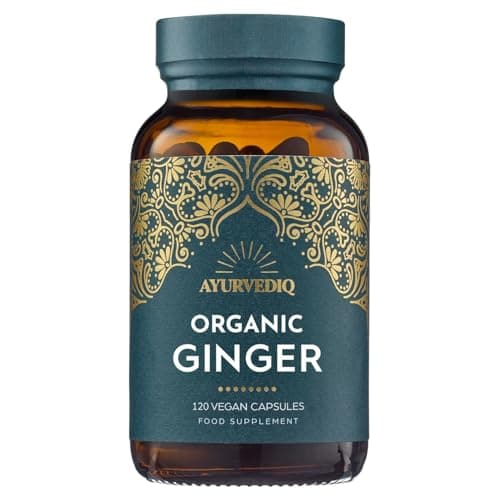 Image of Ayurvediq Organic Ginger Root Capsules 600mg 100% Soil Association Organic Ginger Supplements High Strength Formula - Health and Wellbeing Supplements for Digestive Relief, Anti Inflammatory, 120 caps