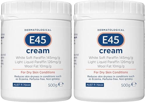 Image of E45 Cream 500 g Tub – Moisturiser for Dry Skin and Sensitive Skin - Emollient Body Cream to Soothe Dry and Irritated Skin - Itchy Skin, Eczema Cream - Perfume-Free Face Cream and Non-Greasy Hand Cream