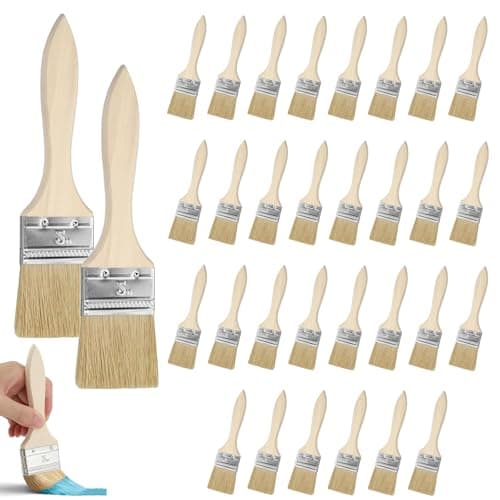 Image of 32 PCS 2 Inch Paint Brushes, 50mm Wooden Handle Paint Brush Set Chip Paintbrushes for Wall Edging Corner Painting Stains Varnishes Glues and Home DIY