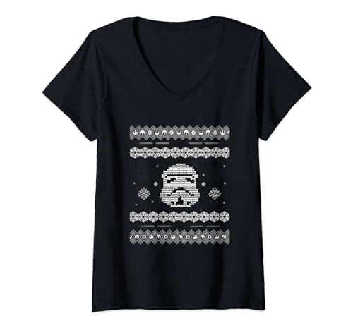 Image of Star Wars Christmas Stormtrooper Yoda Knit V-Neck T-Shirt