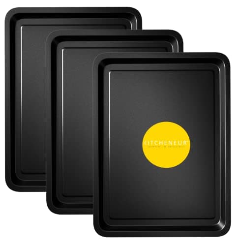 Image of 3-Pack - Essentials Baking Tray Set 32cm -Non-Stick Tin, Multi-Pack Set Oven Pan - Dishwasher Safe and Easy Clean by KITCHENEUR®