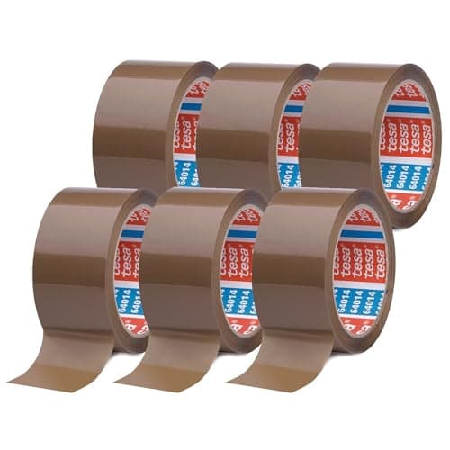 Image of tesapack 64014 Low-Noise Parcel Tape, Pack of 6, for Packing Parcels and Shipping Boxes, Transparent, 6 Rolls, Each Roll 66 m