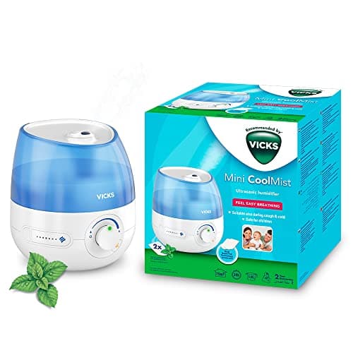 Image of Vicks Mini Cool Mist Ultrasonic Humidifier (compact, quiet, for better sleep, cough and cold, comfort, essential oils, humidity, rooms up to 15m2) VUL525
