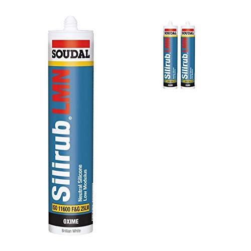 Image of Soudal Silirub LMN Silicone Sealant Low Modulus Neutral Cure All Purpose (310ml, 2 Pack) - Brilliant White