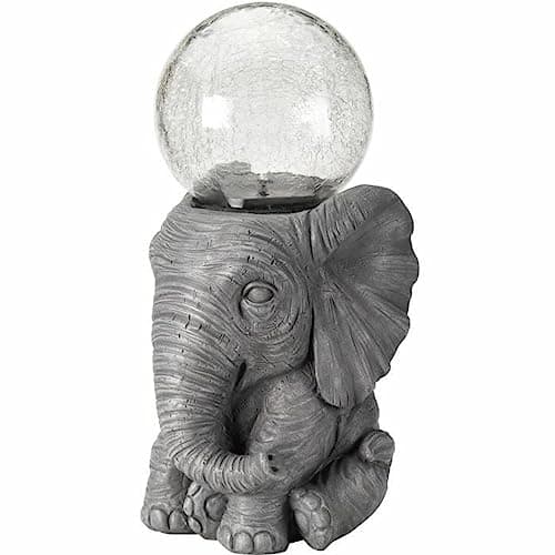 Image of Solar Garden Elephant with solar Sphere Ornament -Elephant Orb Solar light