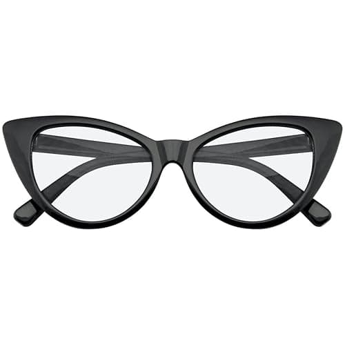 Image of Boolavard Cateye Sunglasses for Women Classic Vintage High Pointed Winged Retro Design (Cat Eye - Black Clear Lens)