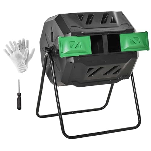 Image of Outsunny 160L Tumbling Compost Bin Outdoor Dual Chamber 360° Rotating Composter, Garden Compost Bin w/Sliding Doors & Solid Steel Frame, Black