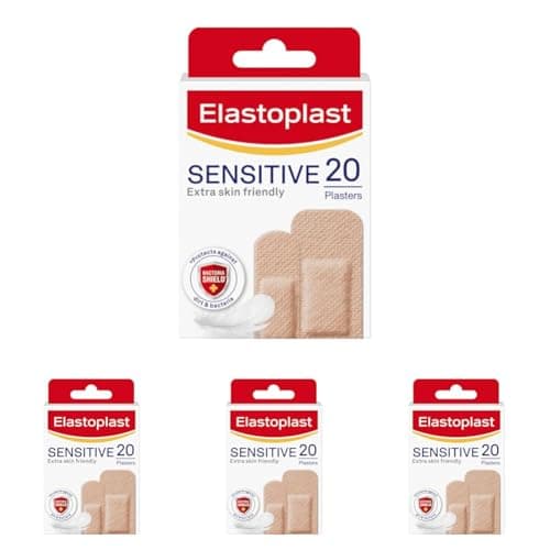 Image of Elastoplast Sensitive Hypoallergenic Plasters Light (20 Pieces), Plasters for Painless Removal, Soft and Breathable Fabric Plasters, Strong Adhesive, Light Skin Tone Sensitive Plasters (Pack of 4)