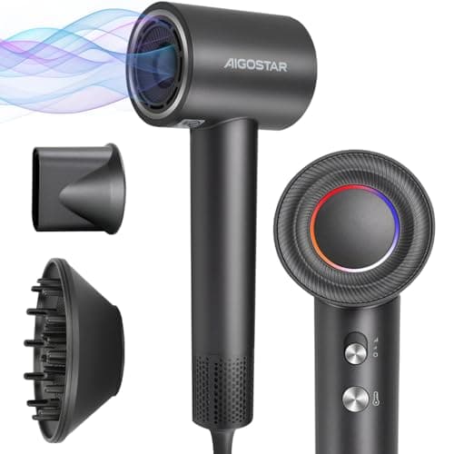 Image of Aigostar High Speed Hair Dryer 110,000 RPM, Professional Ionic Blow Dryer with Ambient Backlight, Ultra-Fast Drying BLDC Motor, NTC Smart Heat Protection, Magnetic Nozzle & Filter, 200M Ions - Nora