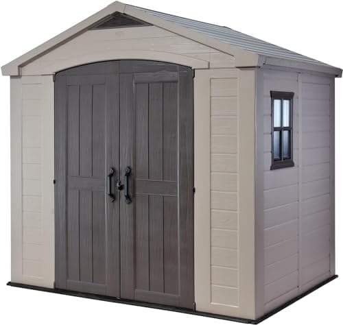Image of Keter Factor 8 x 6 ft Outdoor Storage Shed, Beige/Brown