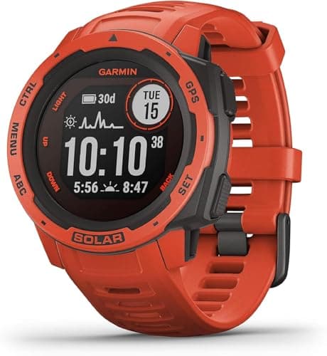Image of Garmin Instinct Solar, Solar-powered Rugged Outdoor Smartwatch, Built-in Sports Apps and Health Monitoring, Flame Red