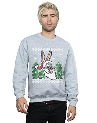 Image of LOONEY TUNES Men's Bugs Bunny Christmas Fair Isle Sweatshirt Large Sport Grey