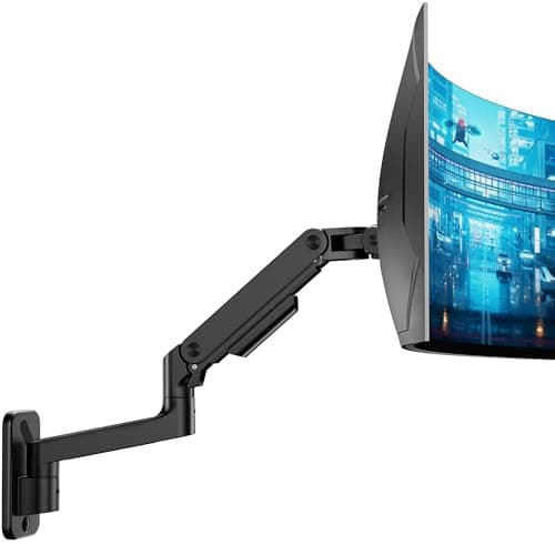 Image of ARES WING 17-49 Inch Monitor Wall Mount Bracket for Computer TV Screens Adjustable Gas Spring Single Monitor Arm Support 44lbs,Height Adjustable,Tilt Swivel Rotate, VESA 75/100 mm,Black
