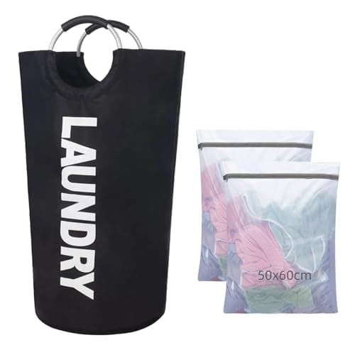 Image of 90L Large Laundry Basket, Bonus 2 Mesh Wash Bags,Reusable for machine washing clothes, socks, underwear, bras.Collapsible Laundry Bag, Freestanding Tall Clothes Hamper, Foldable Washing Bin
