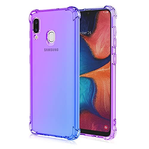 Image of HUANGTAOLI Case for Samsung Galaxy A20e, Airbag Drop Protection Gradient Color Bumper Phone Case Purple/Blue