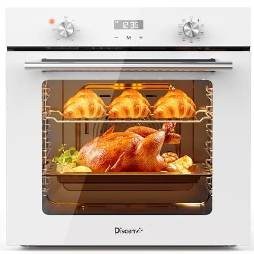 Image of Disaenvir Electric Single Oven Built-in Integrated White, Installed Size 60 cm, 60L 2.2kW with Plug, Timer, 9 Functions, with Grill & Enameled Baking Tray,3D Hot Air Baking, Heat Protection Glazing