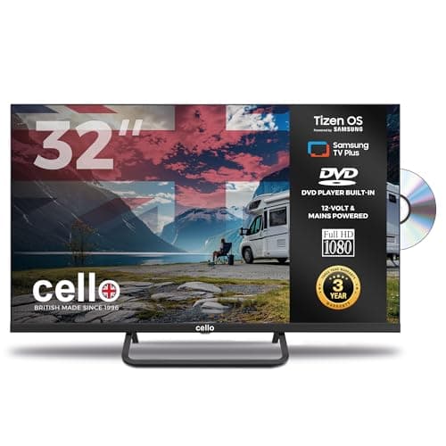 Image of Cello Ctrav -32TZF 32" Tizen OS Smart LED 12V Traveller TV/DVD, By Samsung, 3 Years Warranty, Pitch Perfect Speakers, Netflix, Prime Video, Bluetooth, UK Made, Ideal for Motorhomes