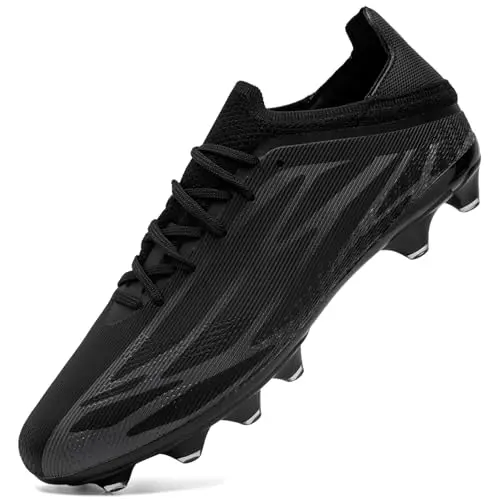 Image of ASOCO DREAM Football Boots Men's Astro Turf Trainers Outdoor Football Cleats Professional Athletics Sneakers Teens Training Soccer Shoes,Black Grey,9.5 UK