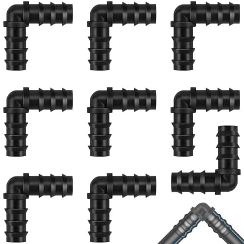 Image of Poeland 13 mm (1/2 Inch) Irrigation Hose Connector, Black Plastic Barbed Garden Hose Parts Soaker Hose Connectors, Elbow Pipe Joiner for Garden Drip Irrigation, Watering System (9 PCS)