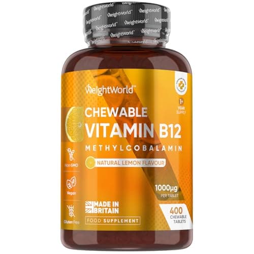 Image of Vitamin B12 Tablets 1000mcg - 1+ Year Supply - 400 Chewable Tablets - Natural Lemon Flavour - Vegan & Gluten-Free - Methylcobalamin Form - B12 Vitamins for Women & Men - Made in the UK