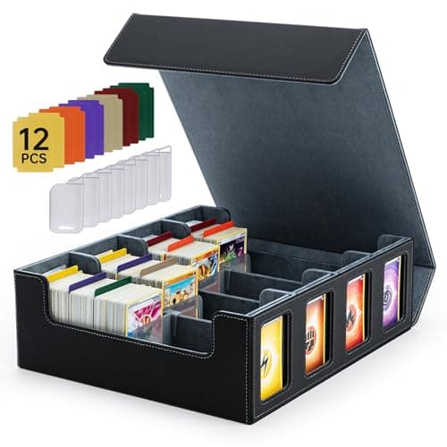Image of Mcbazel Card Deck Box for MTG & TCG, 3200 Pcs, Magnetic Storage Box with 4 Rows, 12 Multicolor Card Dividers & 8 Clips, PU Leather Deck Case