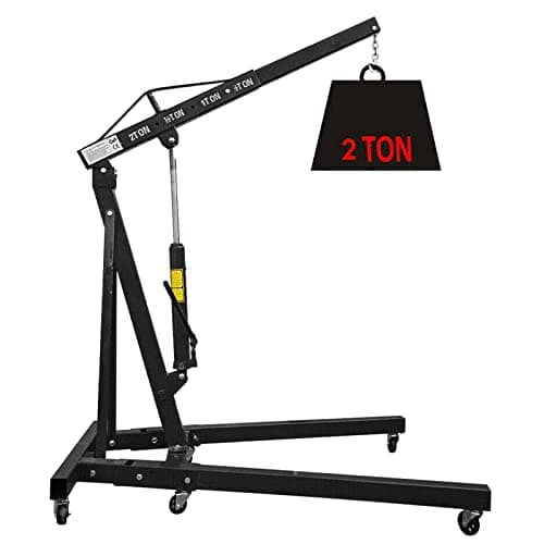 Image of Professional 2 Ton Folding Engine Crane, Hydraulic Heavy Duty Stand Hoist Lift Jack with Foldable Frame and Wheels, 0-72inch Lift Range, Workshop Warehouse Moving, Repair, Maintenance Tool