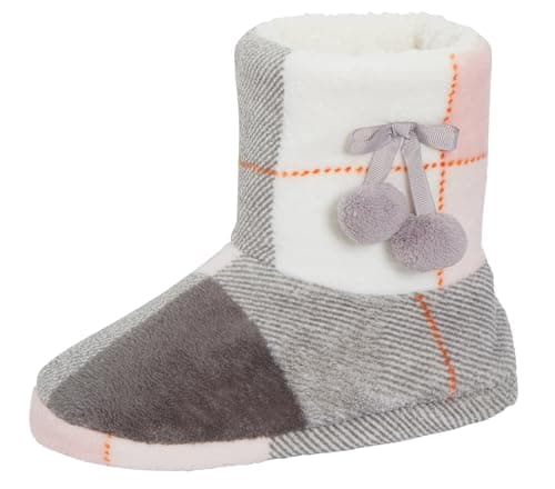 Image of Lora Dora Womens Tartan Slipper Boots Grey S UK 3-4