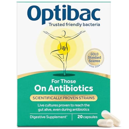 Image of Optibac Probiotics for Those on Antibiotics - Vegan Digestive Probiotic Supplement - Lactobacillus Specifically Researched Alongside Antibiotics - Most Trusted & Recommended Brand - 20 Capsules