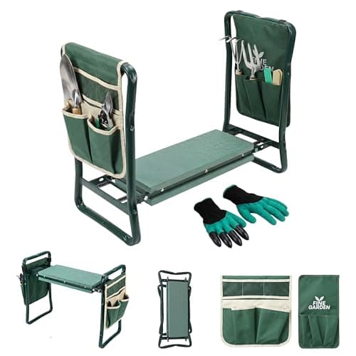 Image of FINE GARDEN 2-in-1 Garden Kneeler and Seat with Handles, Foldable Gardening Stool Bench with Tool Pouch & Digging Gloves, Thick Soft Pad Garden Kneeling Bench for Gardening, Cleaning & Outdoor Use