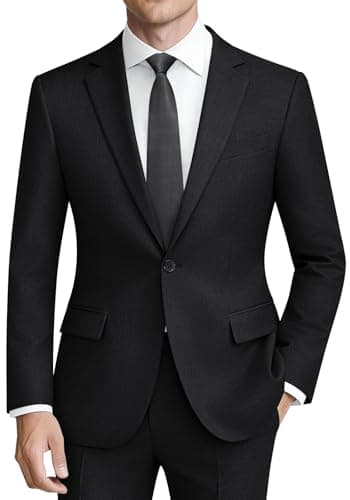 Image of QUELDRA Mens Suits 2 Piece Slim Fit Business Casual ONE Button Blazer Trousers Set Wedding Dress Suit Black