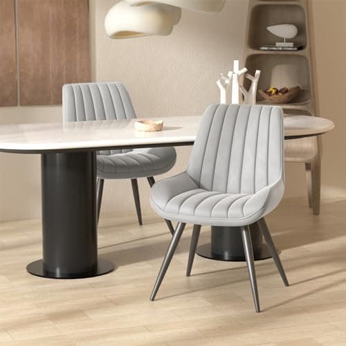 Image of Hawthyhome Dining Chairs Set of 2 |Upholstered Chairs with 10cm Thick Seat Cushion •Upholstered Fabric Dining Chair •Kitchen Chair with Backrest •Modern Armchairs with Metal Legs •Grey