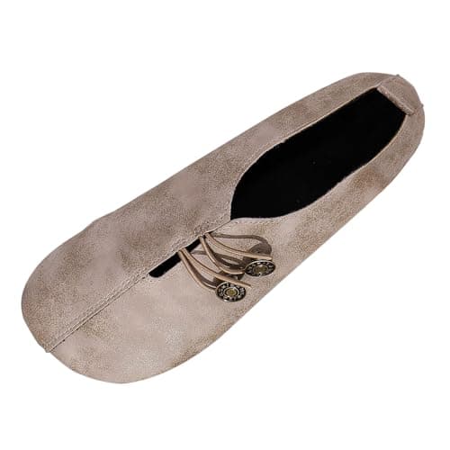 Image of White Ladies Trainers Soft Leather Flats for Women Summer Lightweight Round Toe Orthopedic Walking Shoes Fashion Retro Dressy Ballet Loafers with Button Comfortable Suede Slip on Footwear