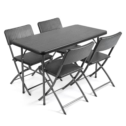 Image of CHRISTOW Garden Table and Chairs Set 4 Seater Rattan Effect Folding Patio Furniture (4ft)
