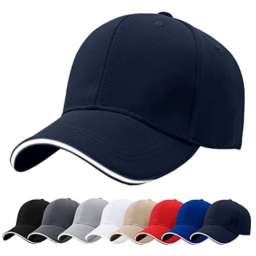 Image of Baynetin Men Baseball Caps, 100% Cotton 6 Pannels Plain Solid Color Hat,Pre-Curved Visor with Sandwich. Adjustable Breathable Summer Sun Hat Sports Cap for Outdoor. (Navy)