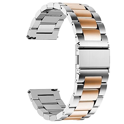 Image of Blueshaweu Compatible for Withings ScanWatch Smartwatch Bands, 18mm,20mm Stainless Steel Metal Replacement Strap Bracelet for Women Man (20mm, Silver-Rose)