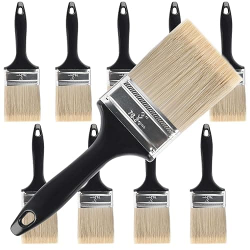 Image of ZOENHOU 10 Pieces 3 Inch Paint Brush Set, Paint Brush Decorating with Treated Plastic Handle, Professional Paint Brushes Tools for DIY Paint, Home, Furniture, Fences, Deck, and Wall Trim