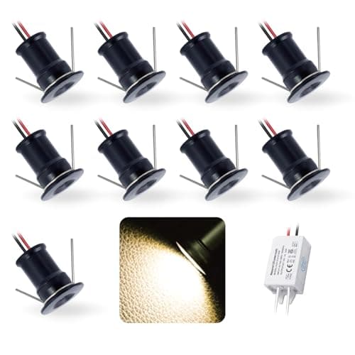 Image of kpslucerna 9pcs 12V 1W Mini LED Downlight, IP65 Water Resistant Small Recessed Spotlight, 15mm Round Plinth Spot Light Cabinet Showcases Displays Wall Kitchen Staircase Bathroom(Black Warm 120°)