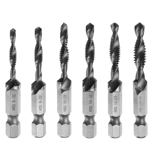 Image of sourcing map 6pcs Combination Drill and Tap Bit Set, SAE 6-32NC to 1/4-20NC Thread 1/4" Hex Shank, TiCN Coated Threading Screw Taps Spiral Flute Tapping Tool, High Speed Steel (HSS) 4341
