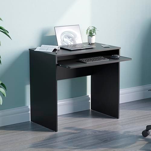 Image of Vida Designs Huby Small Computer Desk, Home Office Compact PC/Laptop Table, Gaming Study Portable, Workstation with Keyboard Tray, Furniture, Black