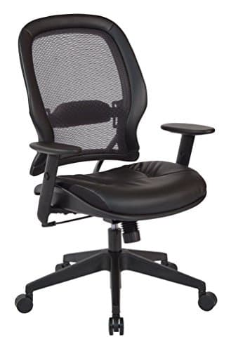 Image of SPACE Seating AirGrid Back and Padded Bonded Leather Seat, 2-to-1 Synchro Tilt Control, Adjustable Arms, Nylong Base Adjustable High Back Managers Chair, Black