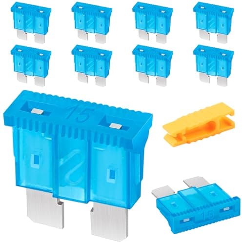 Image of JatilEr Car Standard Blade Fuses 15 Amp, 10 Pcs Automotive Replacement Fuses, Tools With Fuse Puller for Car/RV/Truck/Motorcycle/Boat