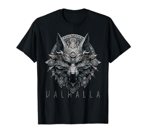 Image of Valhalla Wolf Mask Odin Runes Norse Compass Viking Men Women T-Shirt