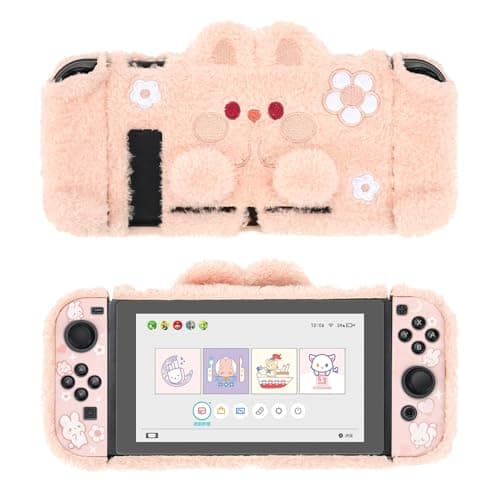 Image of GeekShare Cute Plush Protective Case Cover Compatible with Nintendo Switch/OLED - Shock-Absorption and Anti-Scratch Skin Case for OLED/Switch - Plush Rabbit (For Nintendo Switch 2017)