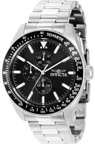 Image of Invicta Aviator 38966 Men's Watch – Waterproof – Analogue – Quartz Movement – Stainless Steel with Black Dial – 45 mm